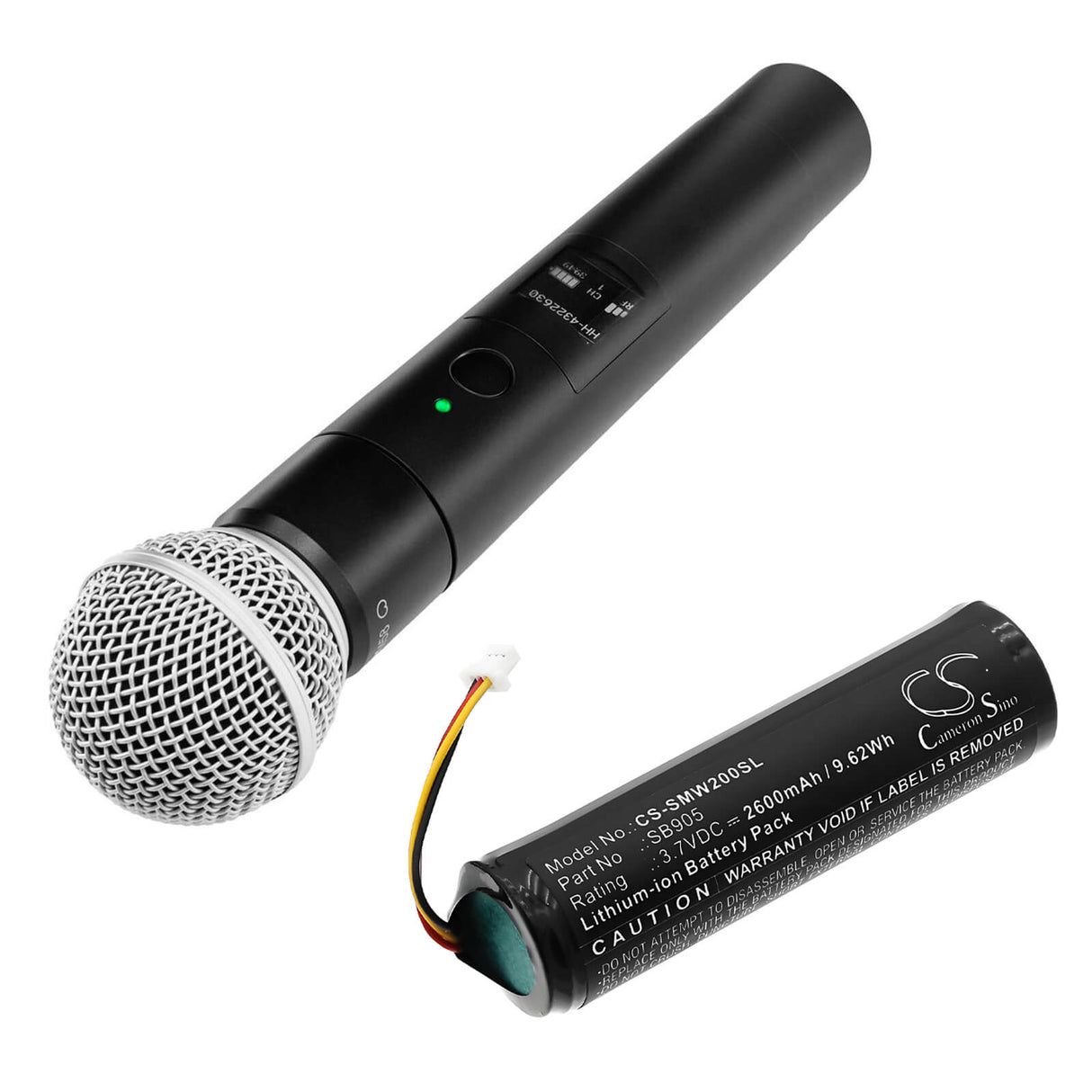 3,7V, Li-ion, 2600mAh, batterie pour émetteurs et récepteurs compatible avec Shure, 95a35233, émetteur portatif Mxw, émetteur portatif Mxw2, 9,62Wh émetteurs et récepteur Cameron Sino Technology Limited
