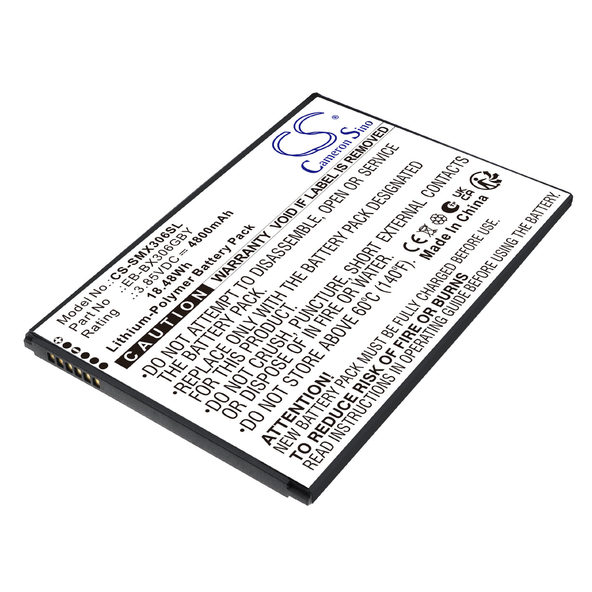 3.85V, Li-Polymer, 4800mAh, Tablet battery fits Samsung, EB-BX306GBY, Galaxy Tab Active 5 (WiFi), Galaxy Tab Active 5 5G, 18.48Wh Tablet Cameron Sino Technology Limited