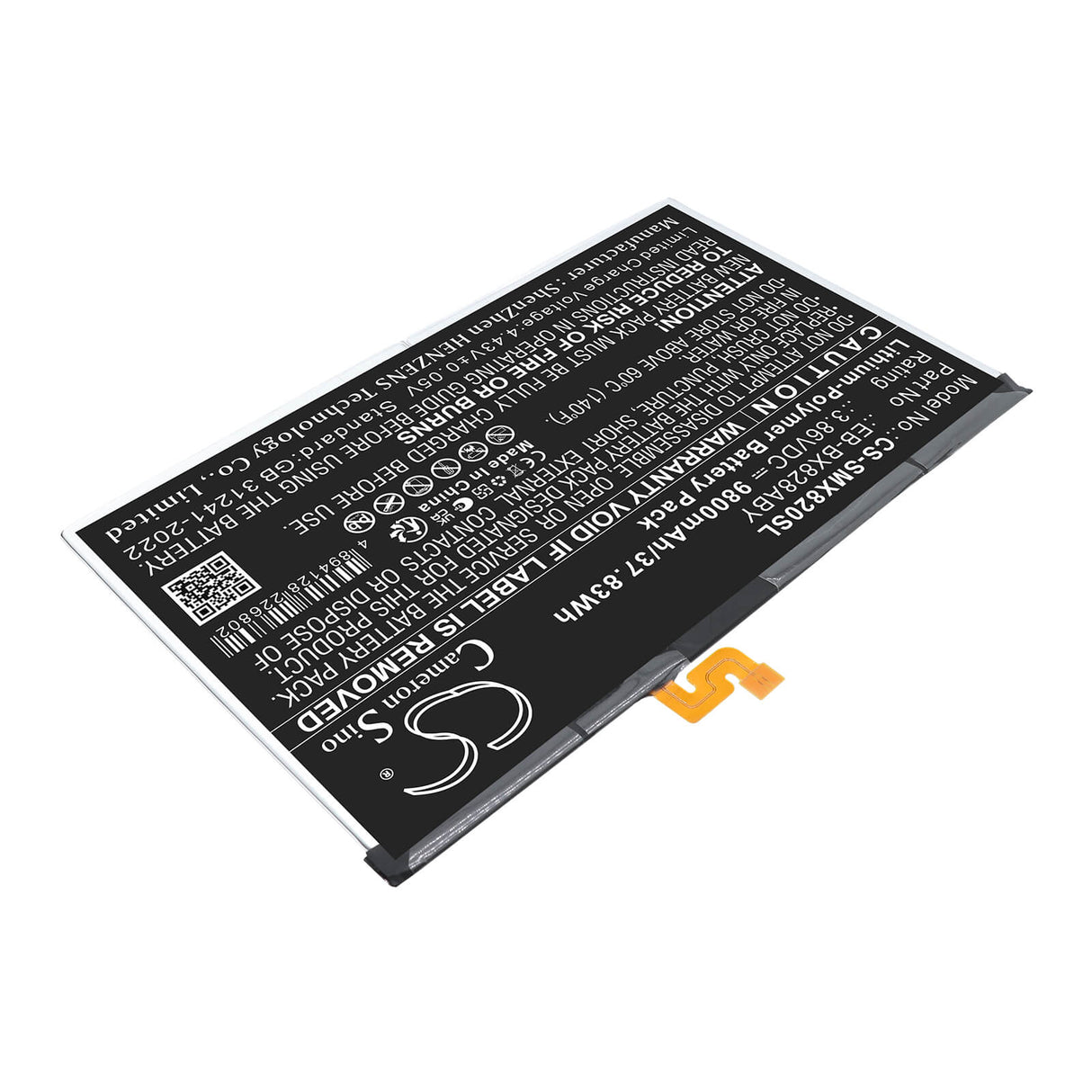 3.86V, Li-Polymer, 9800mAh, Tablet battery fits Samsung, EB-BX828ABE, Galaxy Tab S10+, SM-X620, 37.83Wh Tablet Cameron Sino Technology Limited