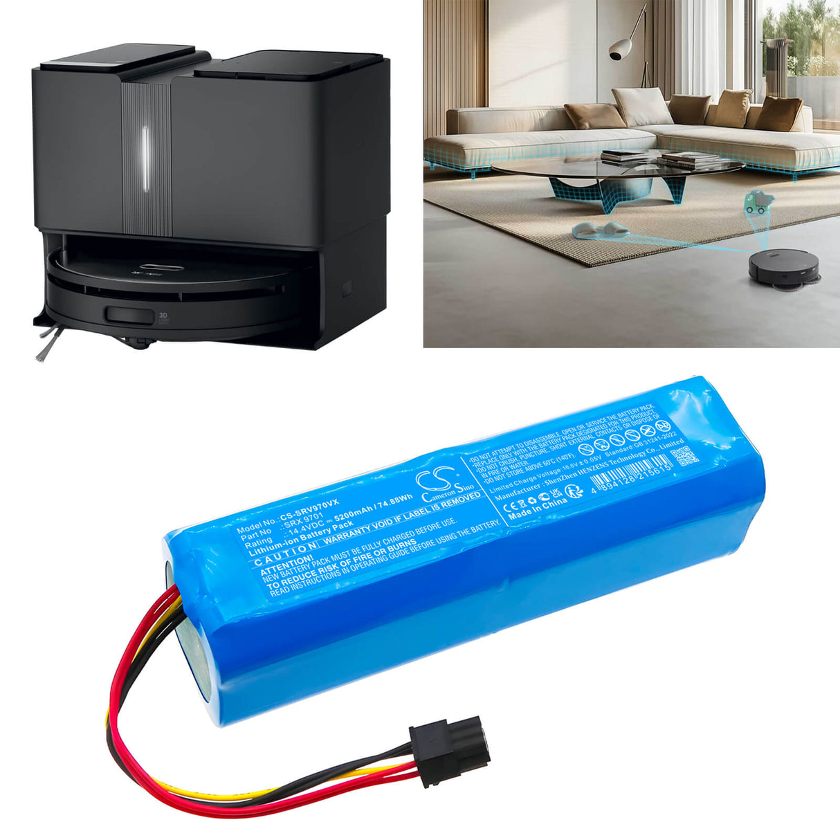 14.4V, Li-ion, 5200mAh, Vacuum battery fits Sencor, Srx 9701, Srv 9790bk, 74.88Wh Vacuum Cameron Sino Technology Limited