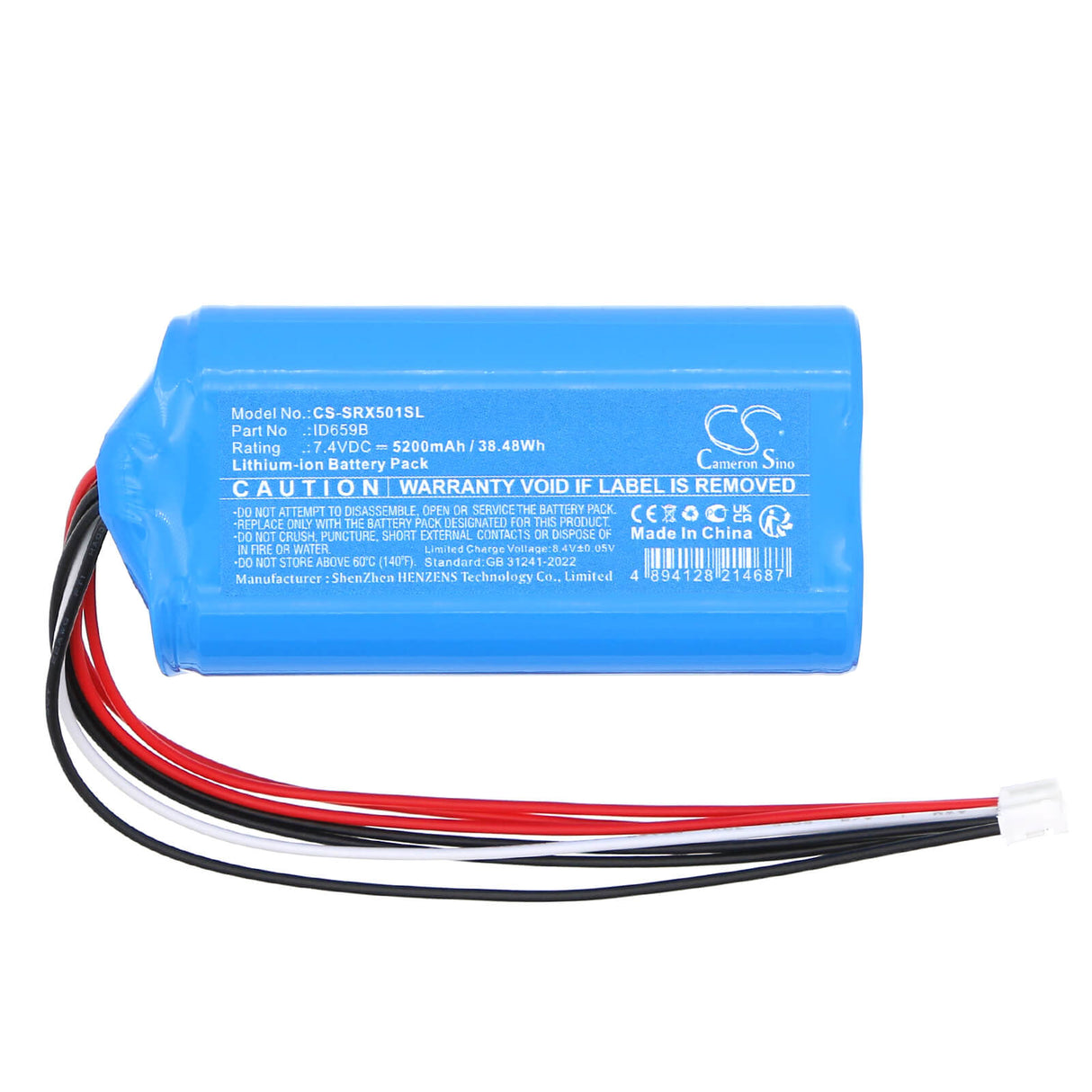 7.4V, Li-ion, 5200mAh, Batterie pour haut-parleur compatible avec Sony, Id659b, Srs-xb501, Srs-xb501g, 38.48Wh Haut-parleur Cameron Sino Technology Limited