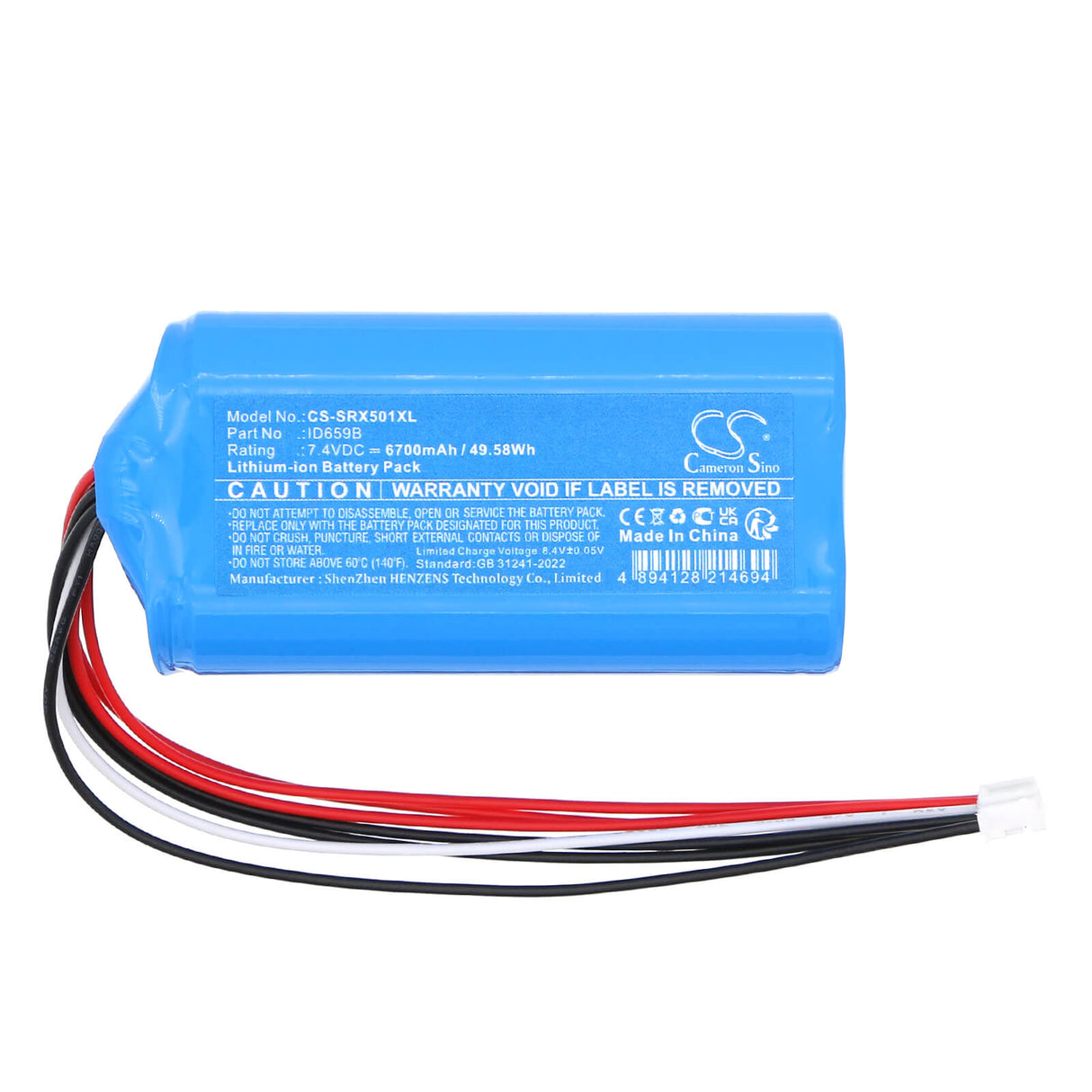 7.4V, Li-ion, 6700mAh, Batterie de haut-parleur compatible avec Sony, Id659b, Srs-xb501, Srs-xb501g, 49.58Wh Haut-parleur Cameron Sino Technology Limited