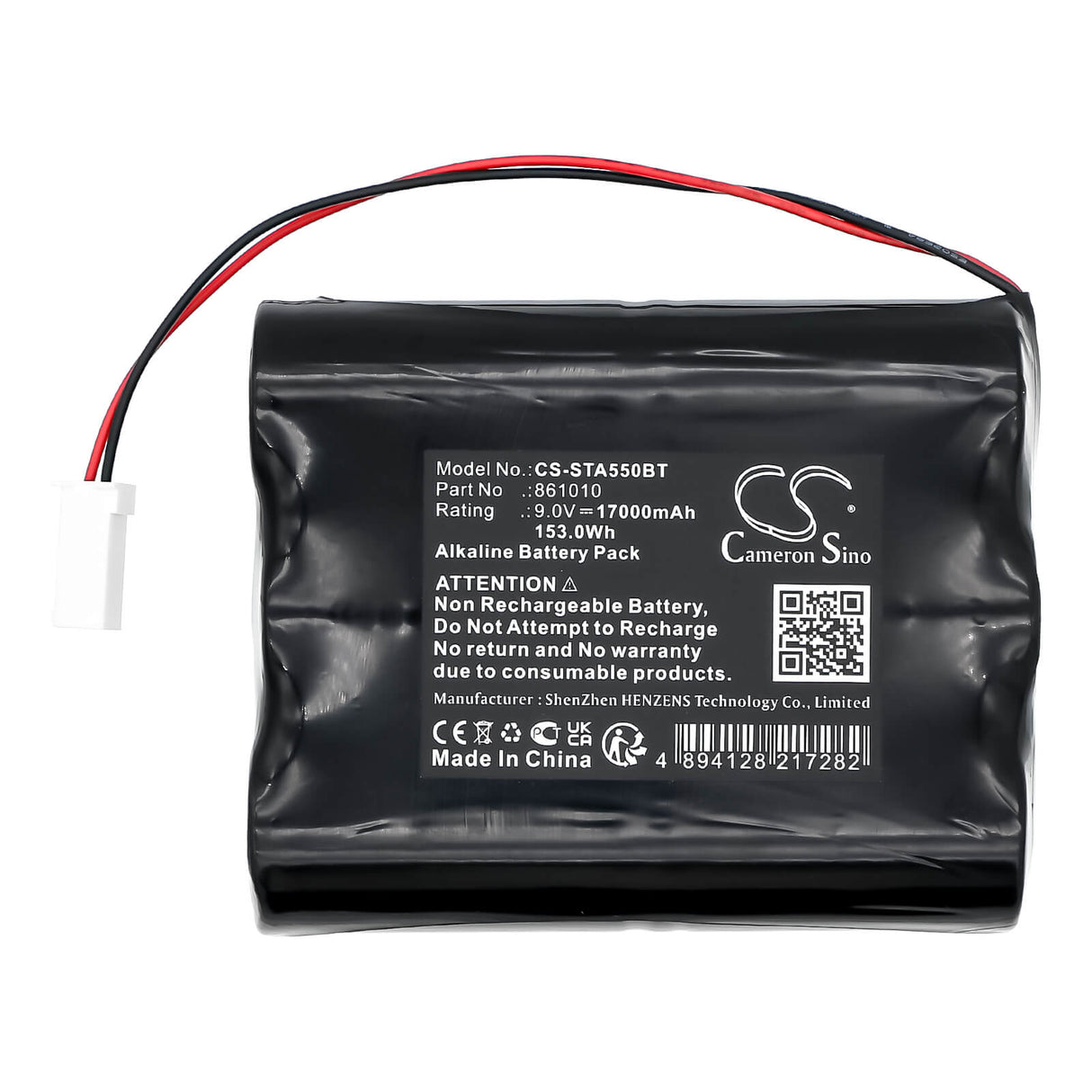 9.0V, Alkaline, 17000mAh, Alarm System battery fits Silentron, 861010, 5501, 5503, 153.0Wh Alarm System Cameron Sino Technology Limited (Dangerous Goods)