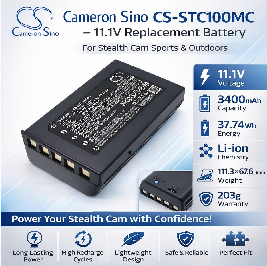 11.1V, Li-ion, 3400mAh, Sports & Outdoors battery fits Stealth Cam, STC-RLCMAX, Deceptor Max, FieldMax, 37.74Wh Sports & Outdoors Cameron Sino Technology Limited