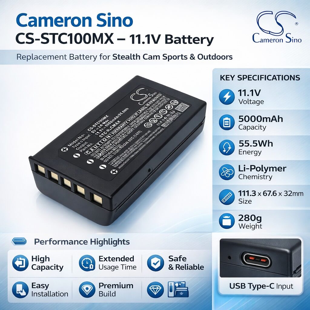 11.1V, Li-Polymer, 5000mAh, Sports & Outdoors battery fits Stealth Cam, STC-RLCMAX, Deceptor Max, FieldMax, 55.5Wh Sports & Outdoors Cameron Sino Technology Limited
