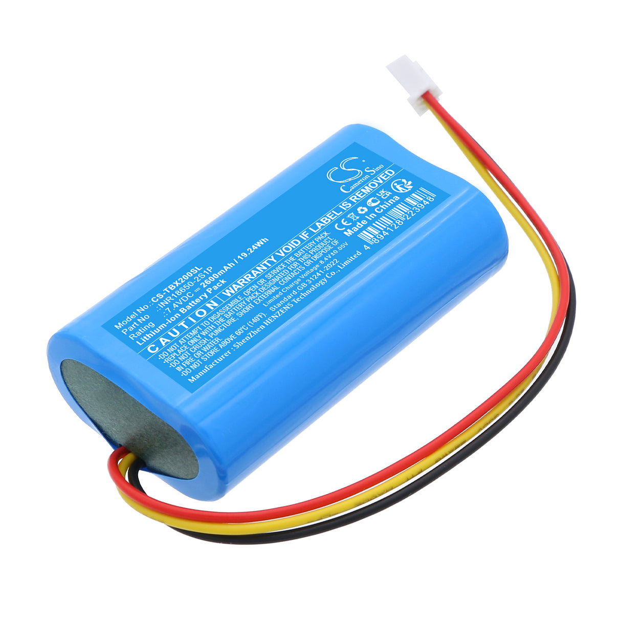 7.4V, Li-ion, 2600mAh, Speaker battery fits Tribit, INR18650-2S1P, Stormbox Bluetooth Speaker, XSound Plus 2 Bluetooth Speaker, 19.24Wh Speaker Cameron Sino Technology Limited
