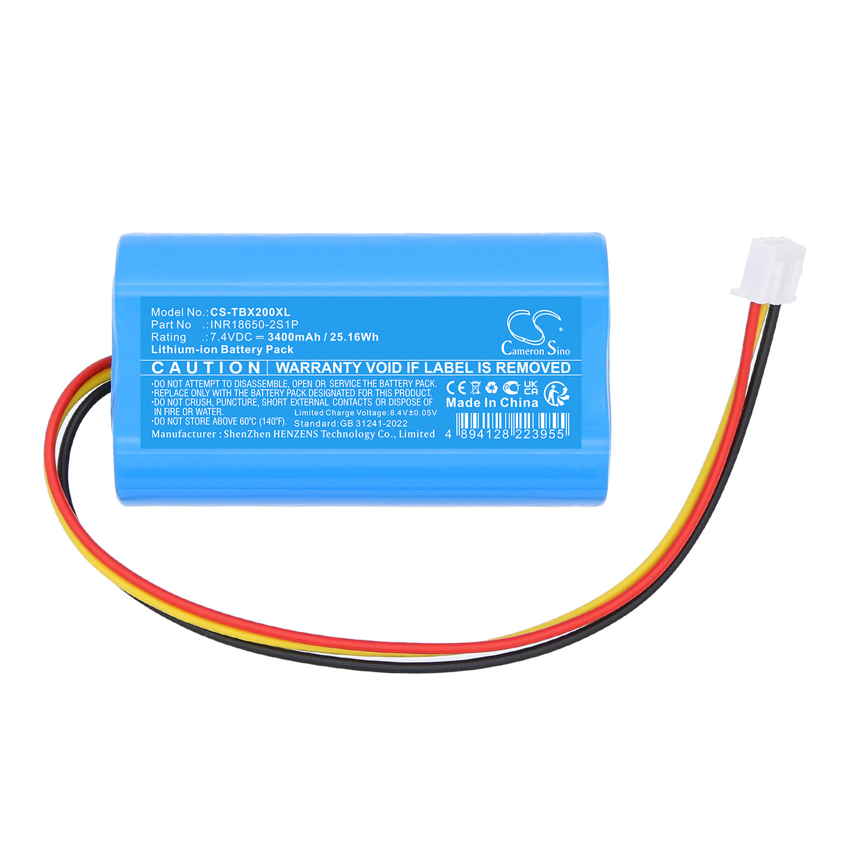 7.4V, Li-ion, 3400mAh, Speaker battery fits Tribit, INR18650-2S1P, Stormbox Bluetooth Speaker, XSound Plus 2 Bluetooth Speaker, 25.16Wh Speaker Cameron Sino Technology Limited