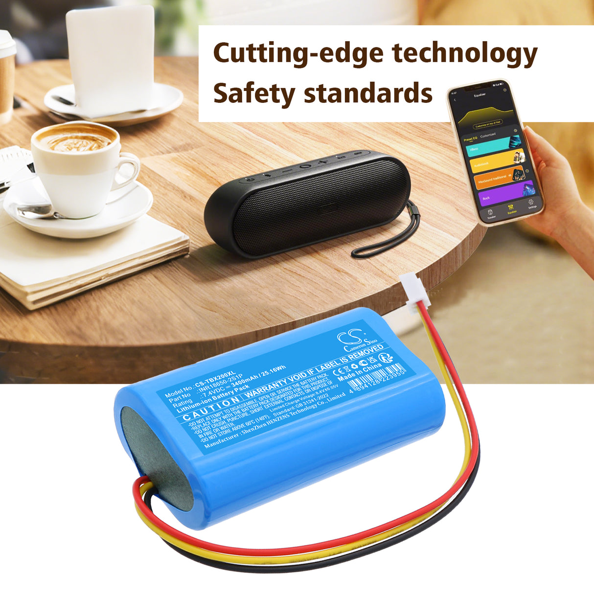 7.4V, Li-ion, 3400mAh, Speaker battery fits Tribit, INR18650-2S1P, Stormbox Bluetooth Speaker, XSound Plus 2 Bluetooth Speaker, 25.16Wh Speaker Cameron Sino Technology Limited
