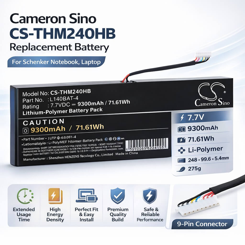 7.7V, Li-Polymer, 9300mAh, Notebook, Laptop battery fits Schenker, L140BAT-4, VIA 14, VIA 14 Late 2020, 71.61Wh Notebook, Laptop Cameron Sino Technology Limited