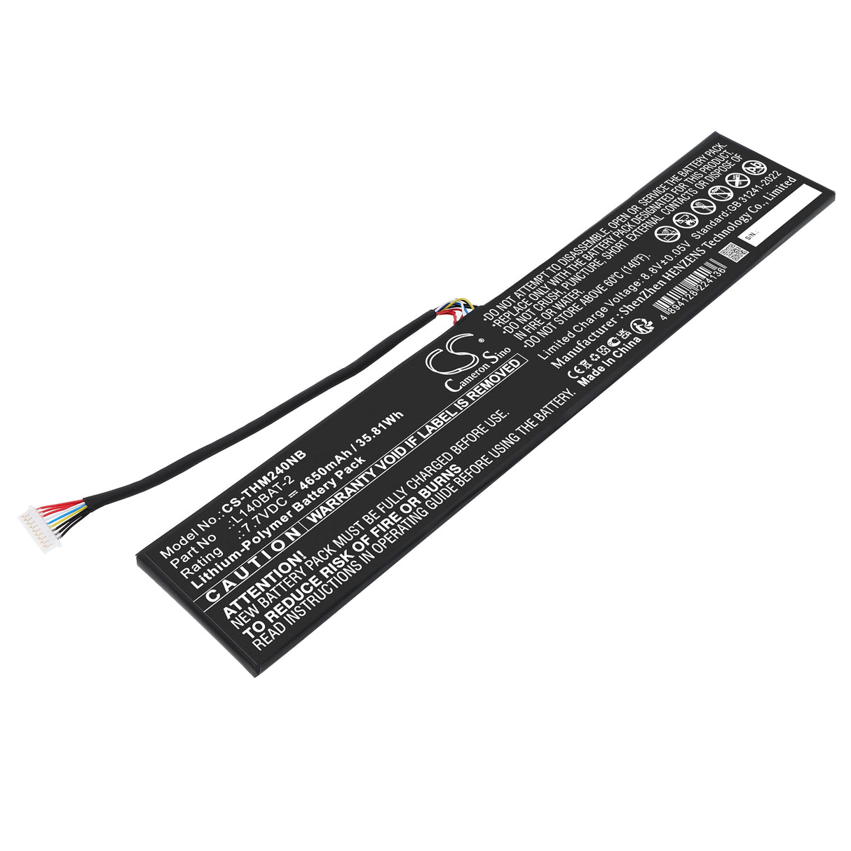 7.7V, Li-Polymer, 4650mAh, Notebook, Laptop battery fits Thunderobot, L140BAT-2, MixBook Air, 35.81Wh Notebook, Laptop Cameron Sino Technology Limited