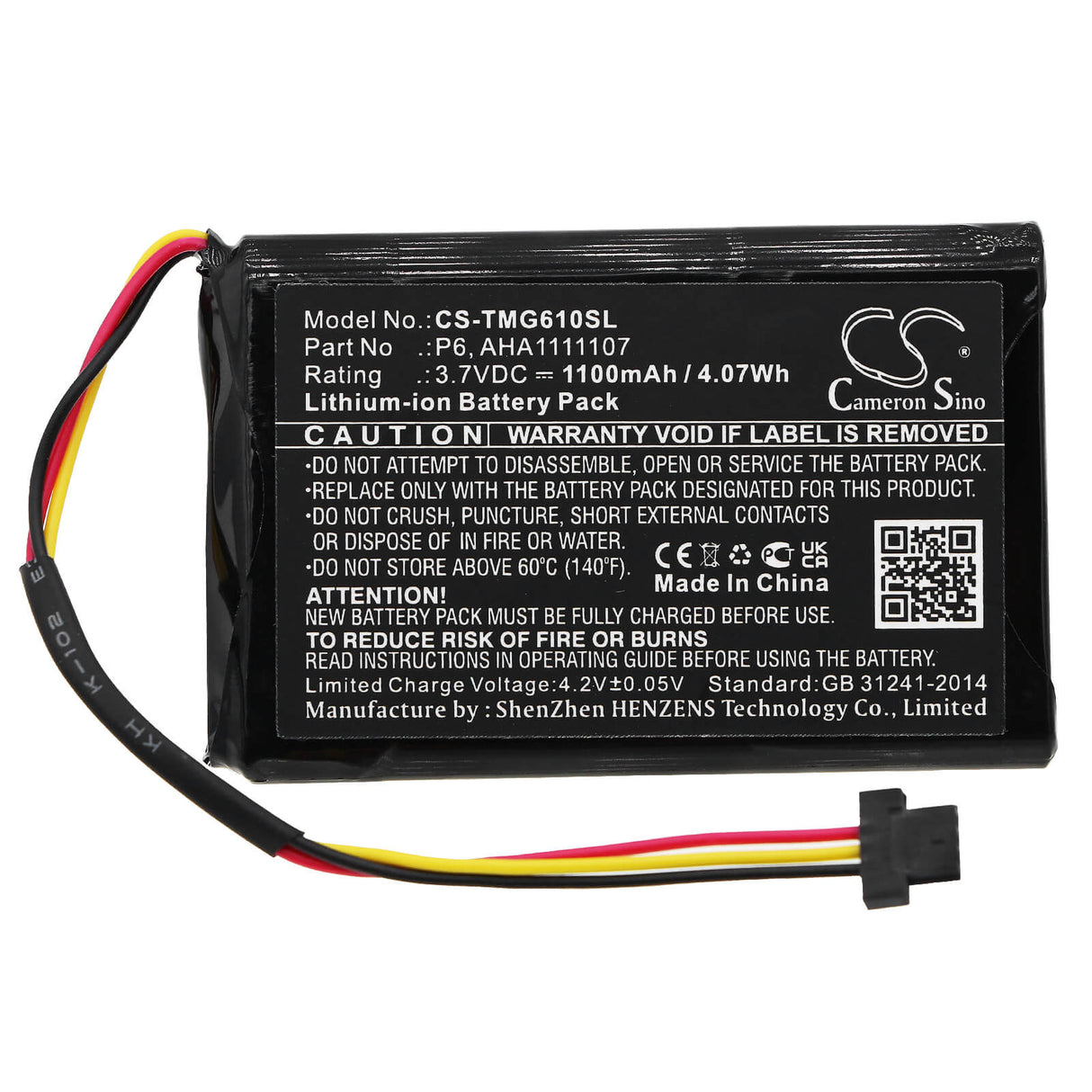 3,7 V, Li-ion, 1100 mAh, batterie GPS compatible avec Tomtom, Aha1111107, 4fa60, Go 610, 4,07 Wh GPS, Navigator Cameron Sino Technology Limited