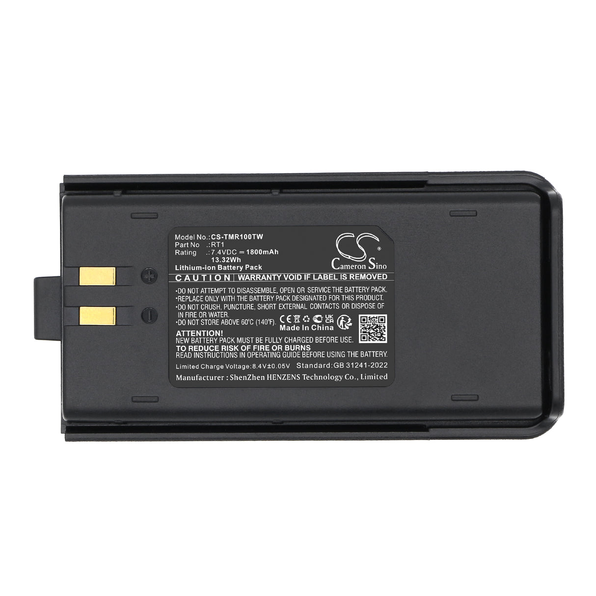 7.4V, Li-ion, 1800mAh, Two-Way Radio battery fits Retevis, RT1, RT1, 13.32Wh Two-Way Radio Cameron Sino Technology Limited
