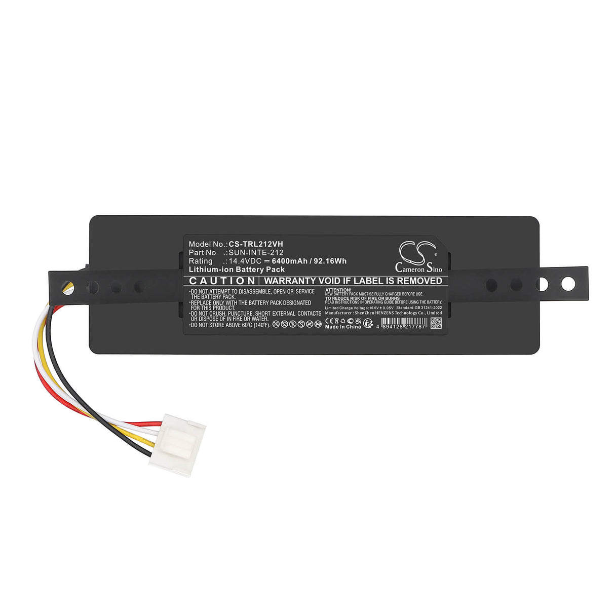 14.4V, Li-ion, 6400mAh, Vacuum battery fits Trifo, Sun-inte-212, Emma Pet, Lucy, 92.16Wh Vacuum Cameron Sino Technology Limited