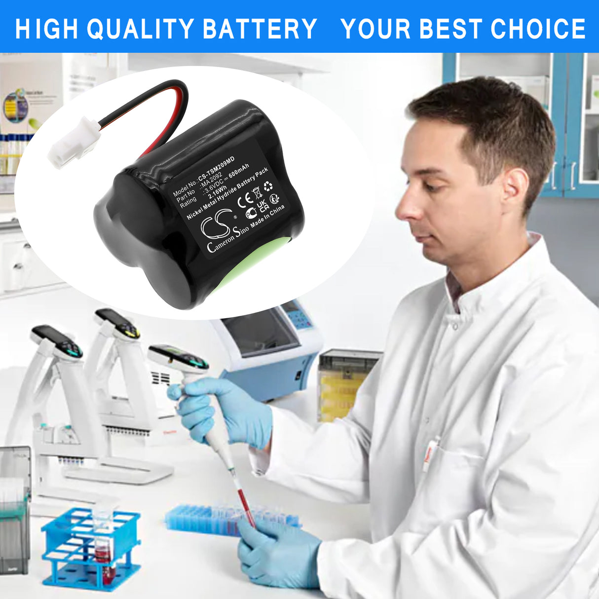 3.6V, Ni-MH, 600mAh, Medical battery fits Thermo Scientific, MA 2092, Impact2 Single Channel, Scientific Matrix Electronic, 2.16Wh Medical Cameron Sino Technology Limited