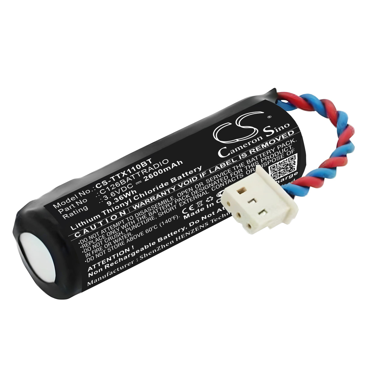 3.6V, Li-SOCl2, 2600mAh, Alarm System battery fits Technoalarm, C126battradio, Tx110, Tx120, 9.36Wh Alarm System Cameron Sino Technology Limited