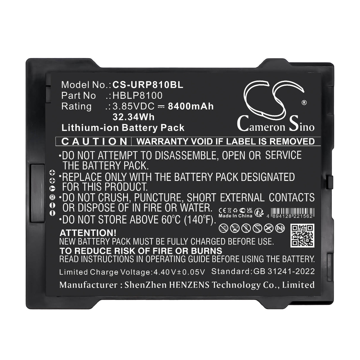 3.85V, Li-ion, 8400mAh, Barcode Scanner battery fits Urovo, HBLP8100, P8100, 32.34Wh Barcode Scanner Cameron Sino Technology Limited