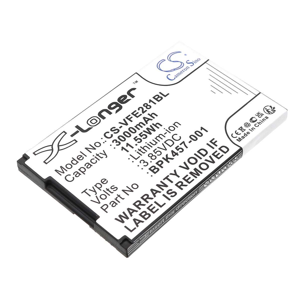 3.85V, Li-ion, 3000mAh, Payment Terminal battery fits Verifone, Bpk457-001, E280s, E280s V2, 11.55Wh Payment Terminal Cameron Sino Technology Limited
