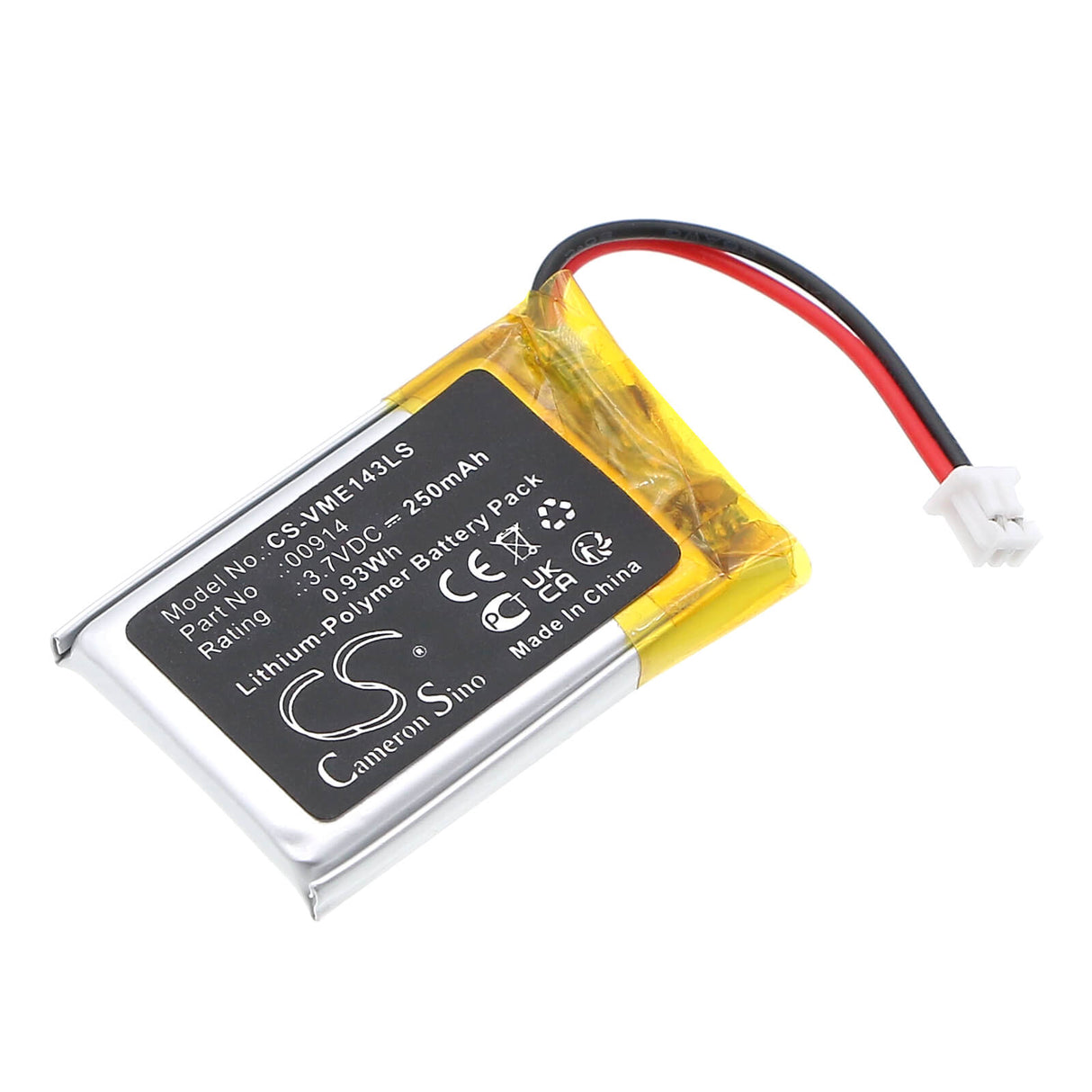 3,7V, Li-Polymer, 250mAh, batterie d'éclairage d'urgence compatible avec Vimar, 914, 14397, 19397, 0,93Wh Éclairage d'urgence Cameron Sino Technology Limited