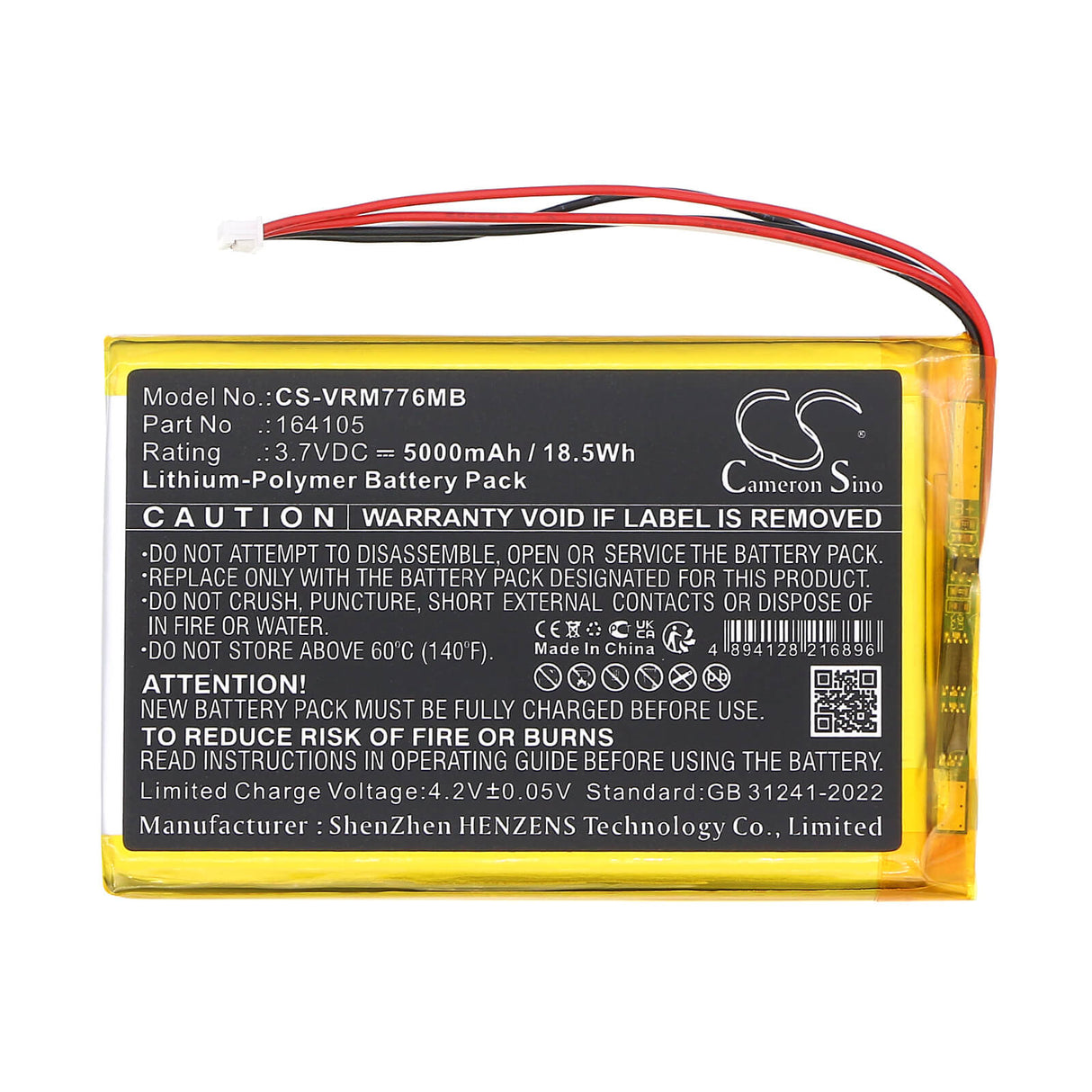 3.7V, Li-Polymer, 5000mAh, BabyPhone battery fits Vtech, 164105, LF915, LF920, 18.5Wh BabyPhone Cameron Sino Technology Limited