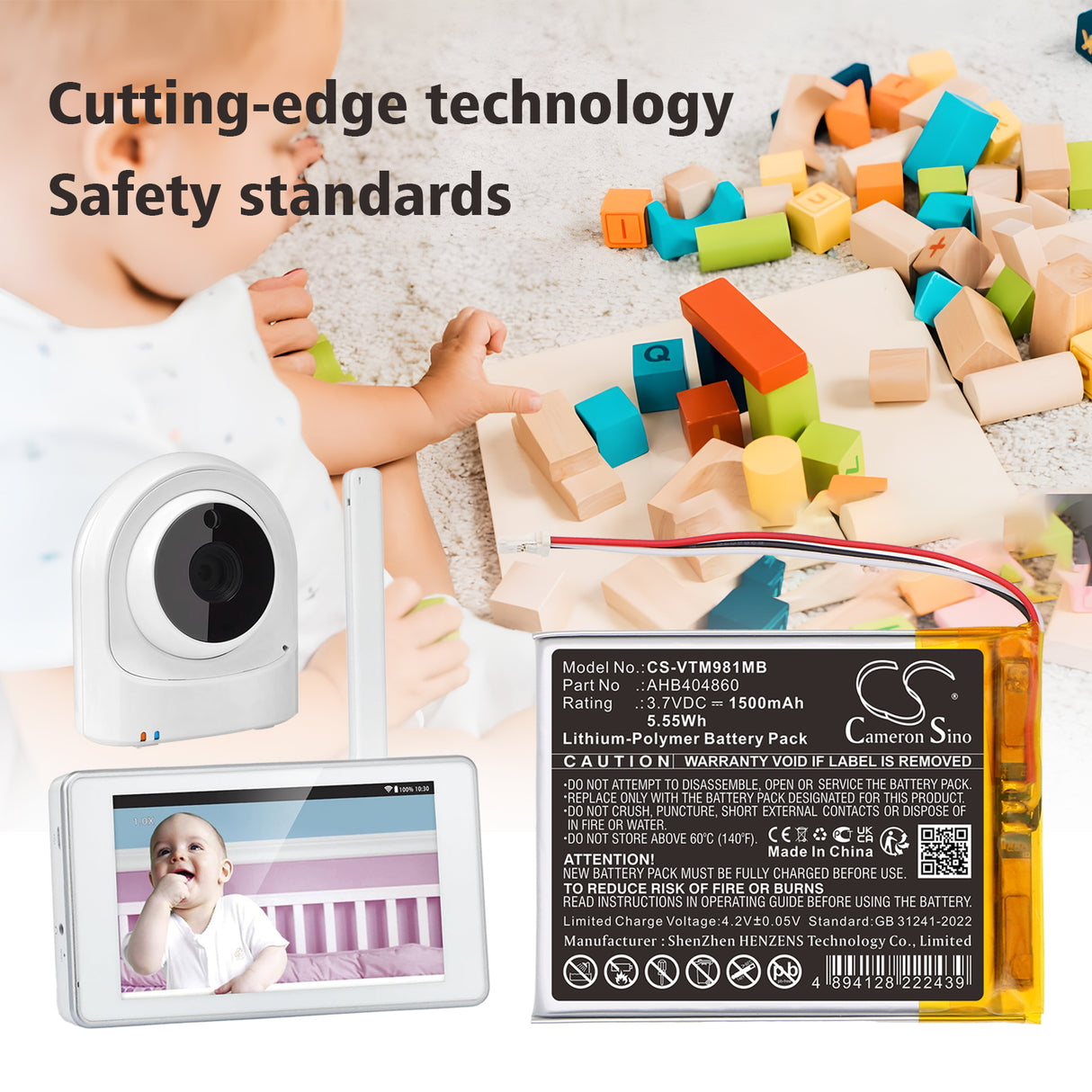 3.7V, Li-Polymer, 1500mAh, BabyPhone battery fits V Tech, AHB404860, VM981, VM991 PU Wi-Fi HD Video Monitor, 5.55Wh BabyPhone Cameron Sino Technology Limited