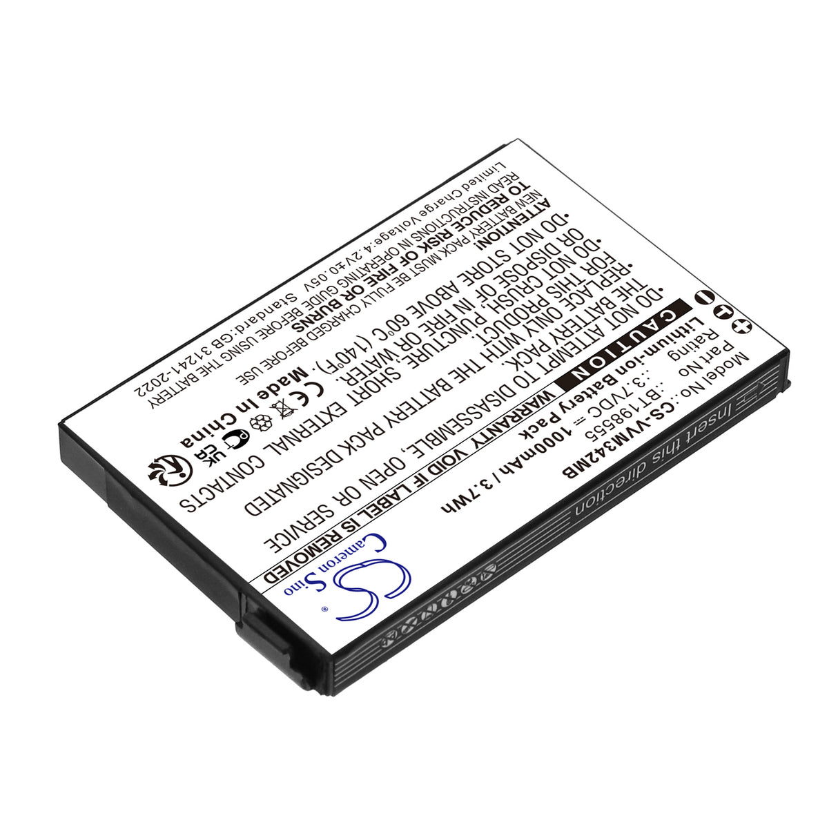 3,7V, Li-ion, 1000mAh, batterie BabyPhone compatible avec Vtech, Bt198555, Vm342, Vm342-2, 3,7Wh BabyPhone Cameron Sino Technology Limited