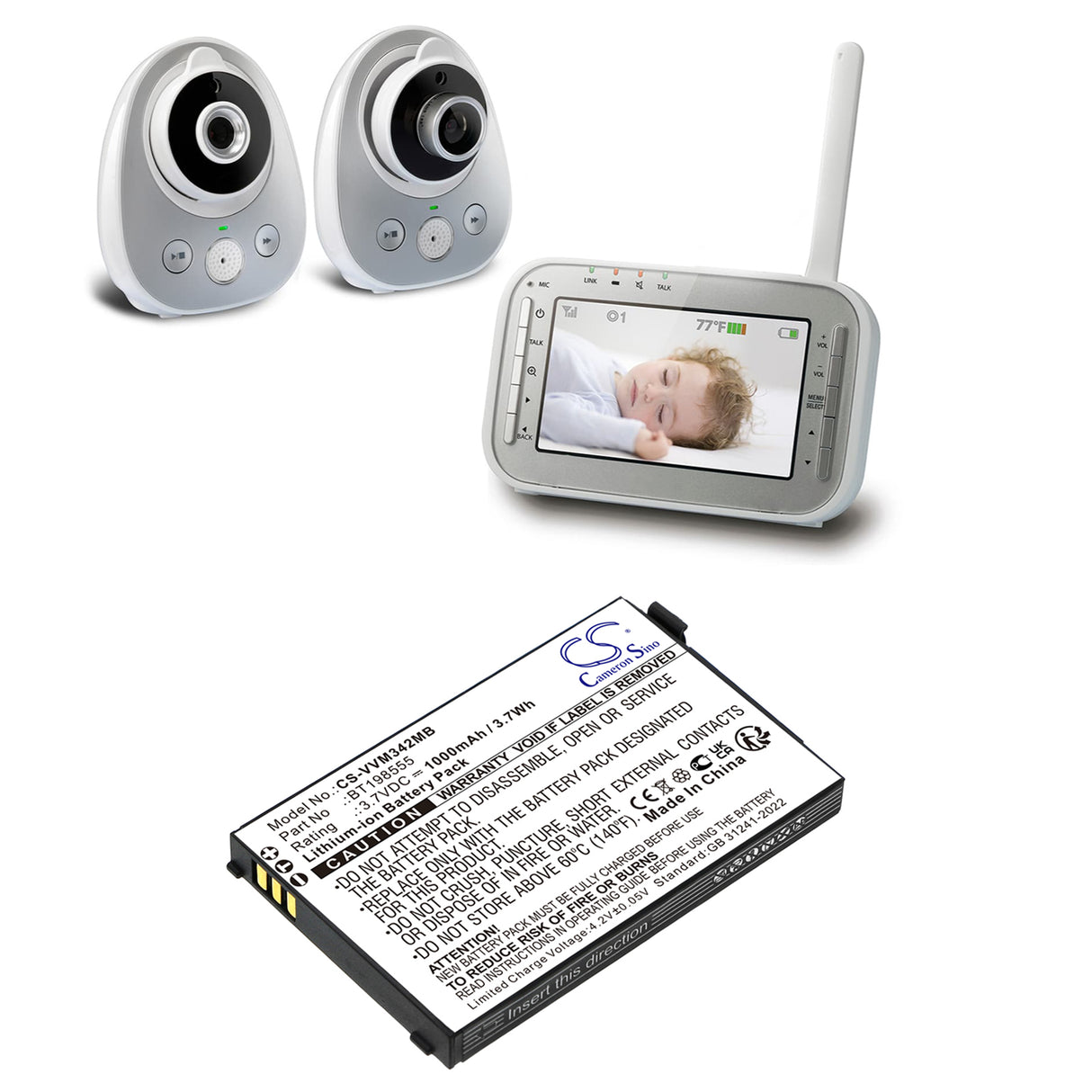 3,7V, Li-ion, 1000mAh, batterie BabyPhone compatible avec Vtech, Bt198555, Vm342, Vm342-2, 3,7Wh BabyPhone Cameron Sino Technology Limited