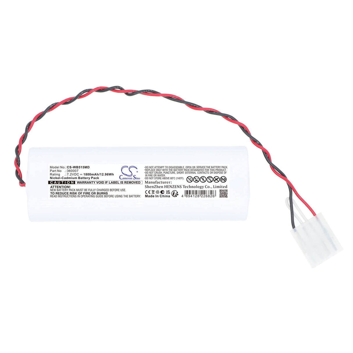 7.2V, Ni-CD, 1800mAh, Medical battery fits Welch-Allyn, 360002-20009, 5152, 5702, 12.96Wh Medical Cameron Sino Technology Limited