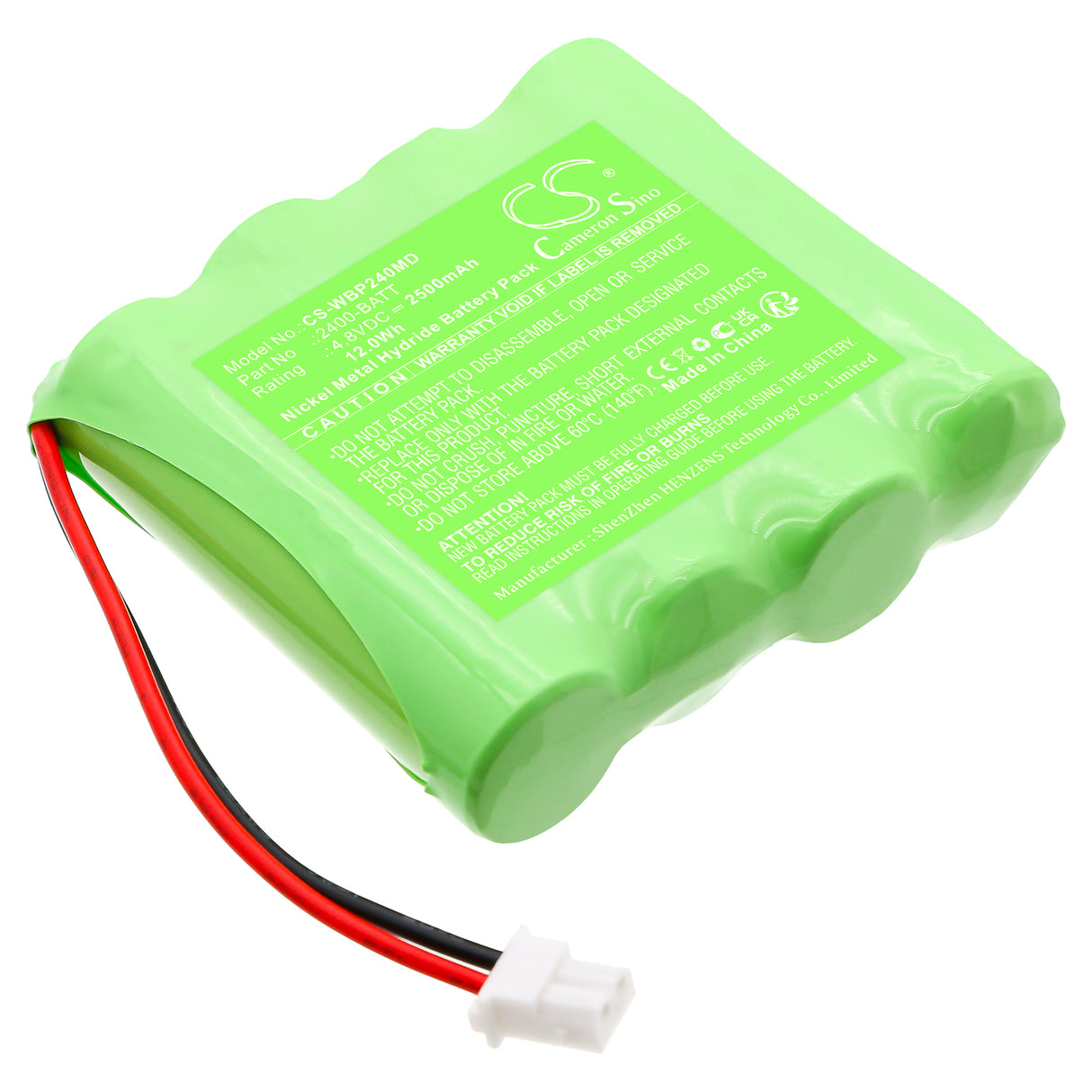 4.8V, Ni-MH, 2500mAh, Batterie médicale compatible avec Welch-Allyn, 110969-O, Moniteur de pression artérielle ProBP2400, 12.0Wh Médical Cameron Sino Technology Limited (Médical)