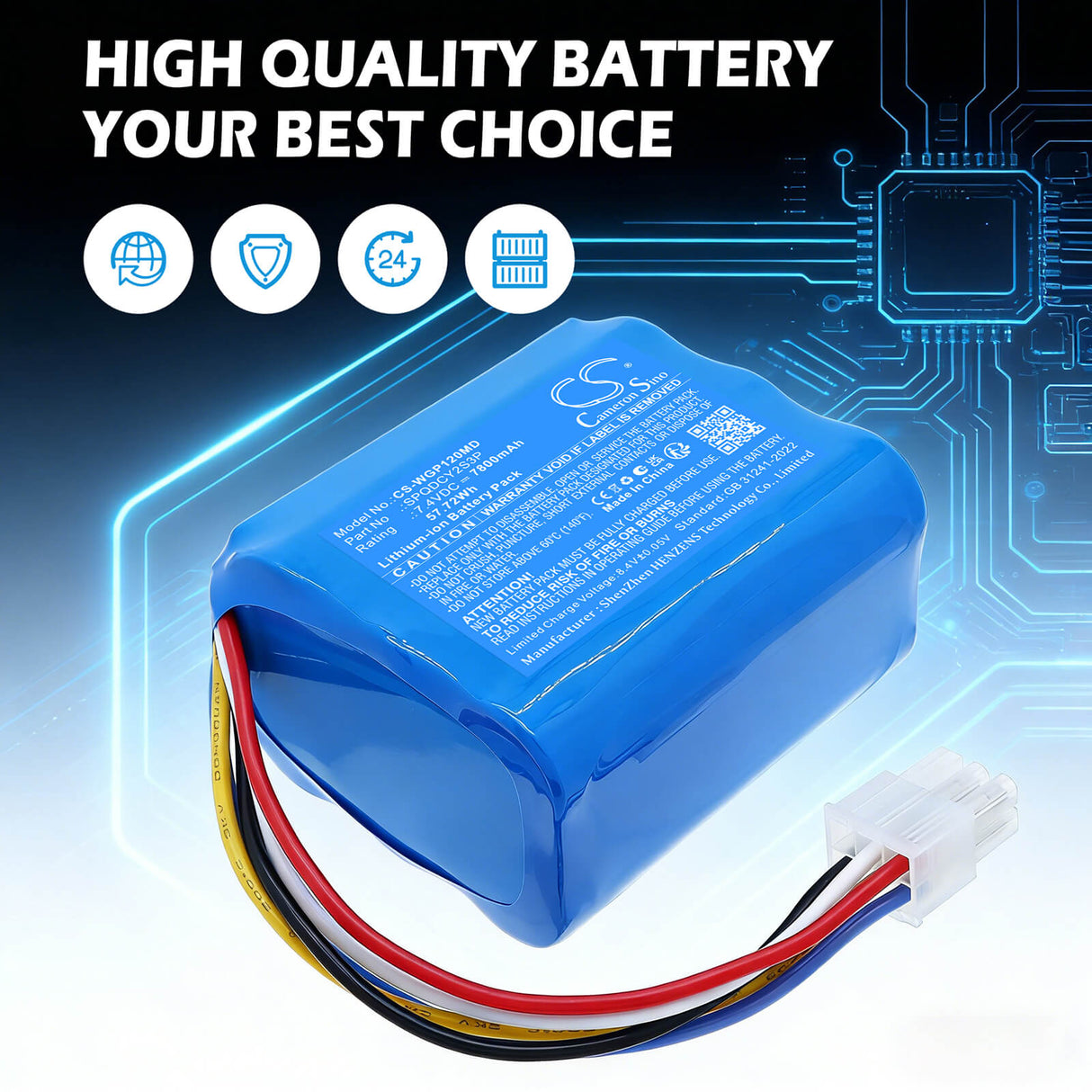 7.4V, Li-ion, 7800mAh, Medical battery fits WEGO, SPQDCY2S3P, P12n, Surpass P12N, 57.72Wh Medical Cameron Sino Technology Limited