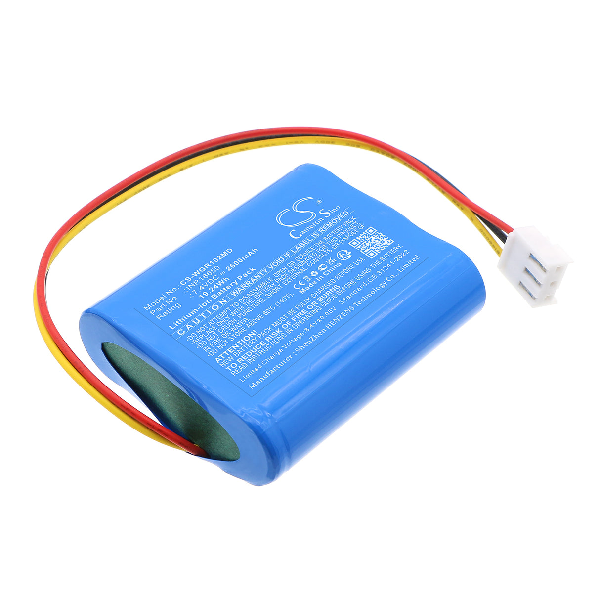 7.4V, Li-ion, 2600mAh, Batterie médicale compatible Wego, INR18650, WGI-1020, 19.24Wh Médical Cameron Sino Technology Limited (Médical)