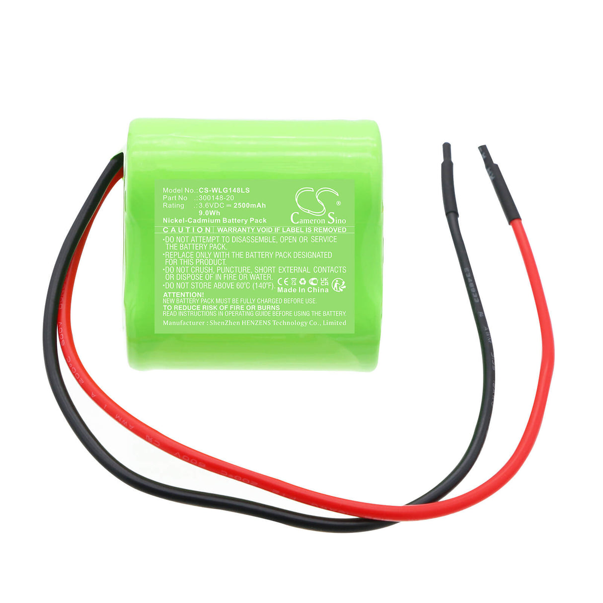 3.6V, Ni-CD, 2500mAh, Batterie d'éclairage de secours compatible avec Willing, 300148-20, Wi201575 VTC, 9.0Wh Éclairage de secours Cameron Sino Technology Limited