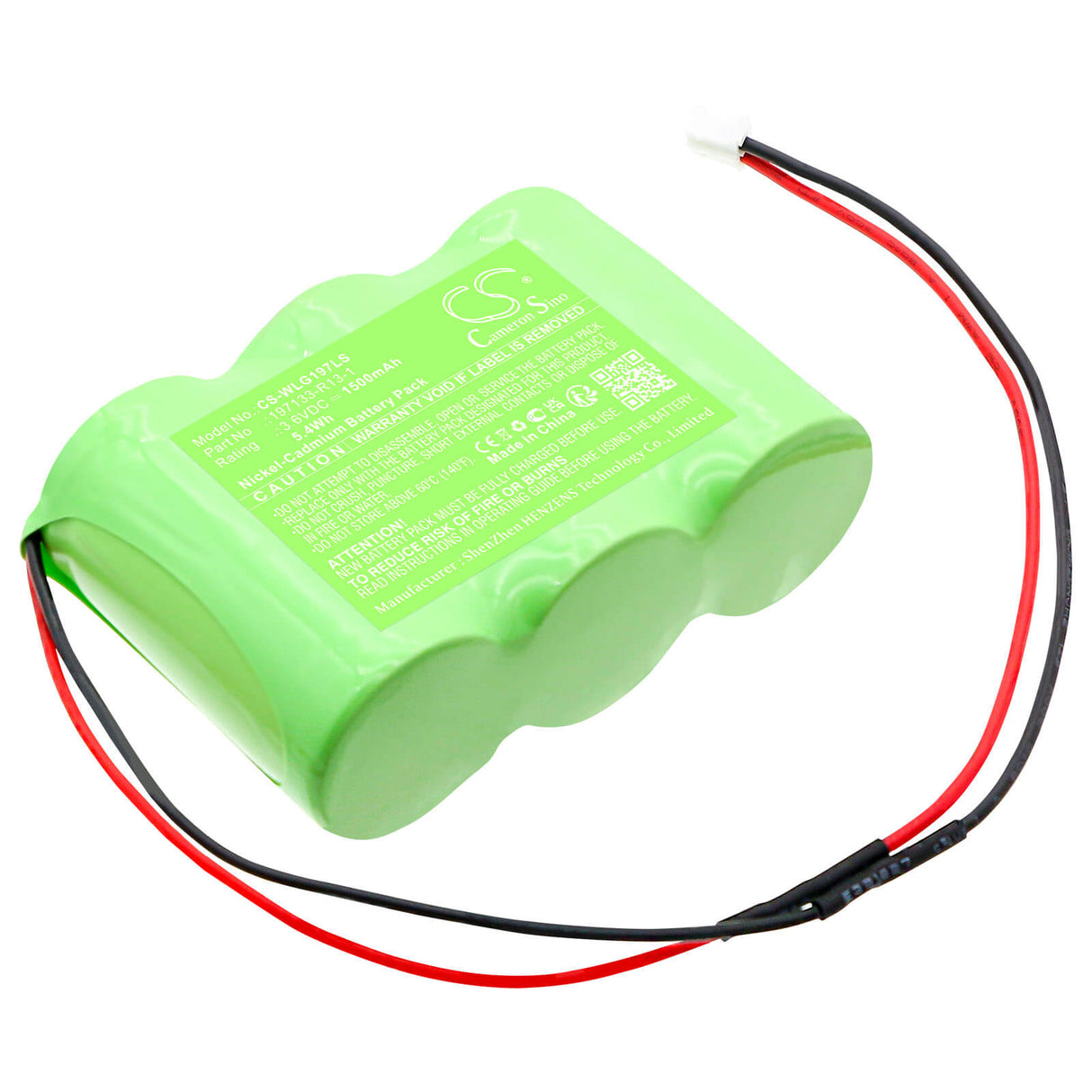 3,6V, Ni-CD, 1500mAh, batterie d'éclairage de secours compatible avec Willing, 197133-R13-1, Wi200552 3 VTCS, 5,4Wh Éclairage de secours Cameron Sino Technology Limited