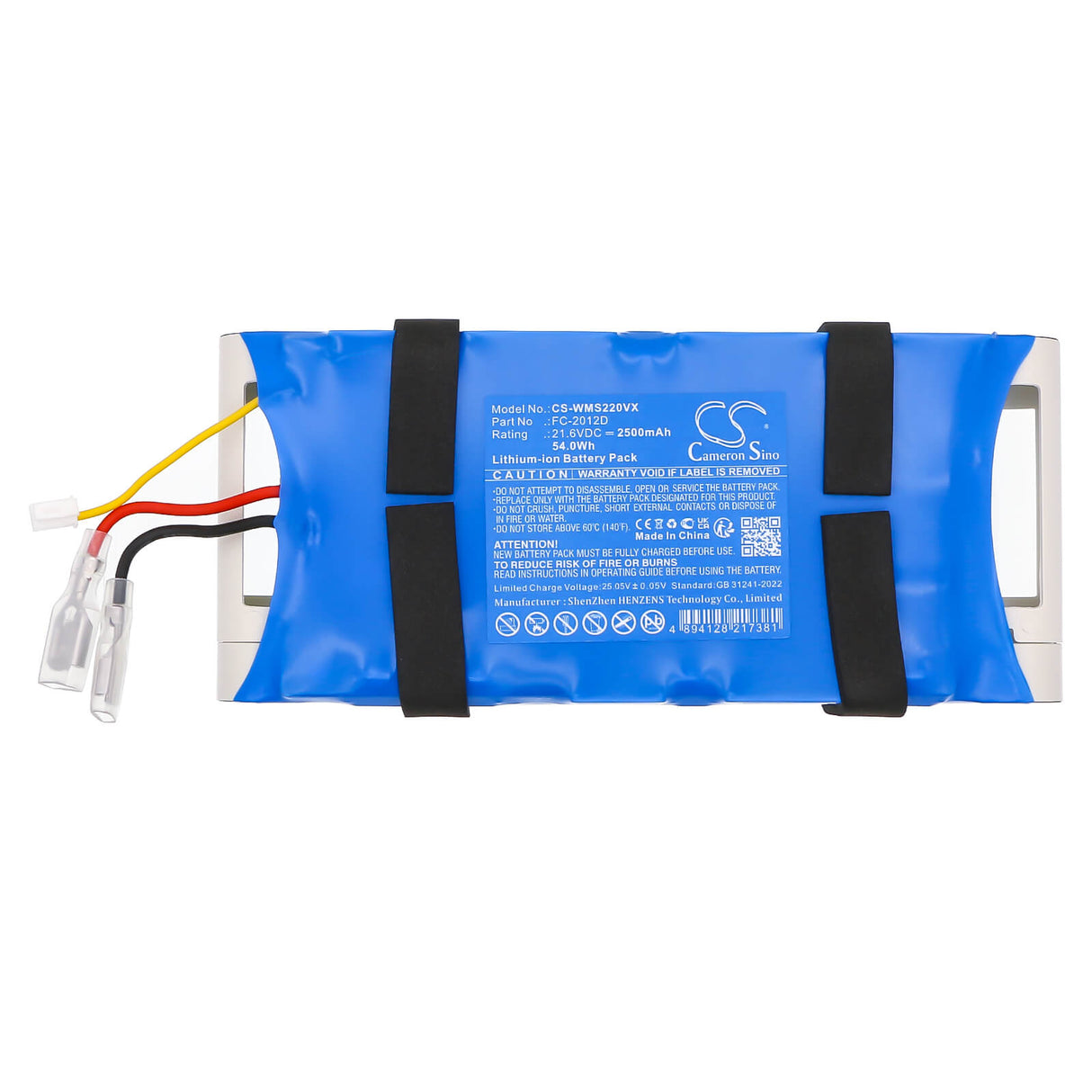 21.6V, Li-ion, 2500mAh, Vacuum battery fits Womow, Fc-2012d, S22 Tech, 54.0Wh Vacuum Cameron Sino Technology Limited