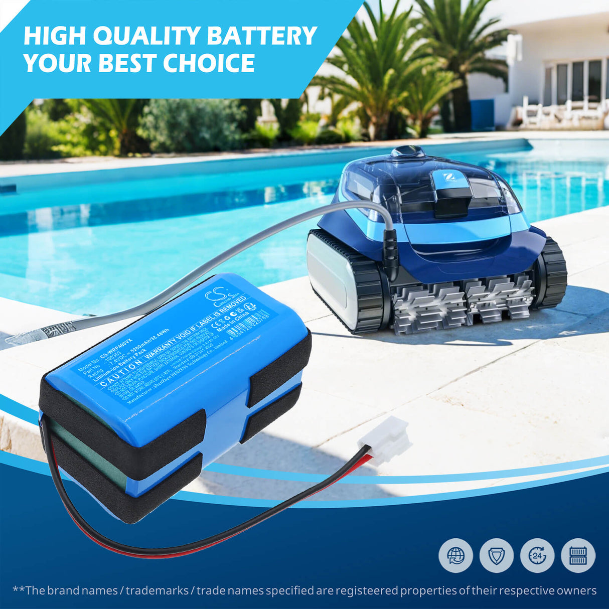 7.4V, Li-ion, 5200mAh, Vacuum battery fits WetRuner, 100353, Robot Pool Cleaner, 38.48Wh Vacuum Cameron Sino Technology Limited