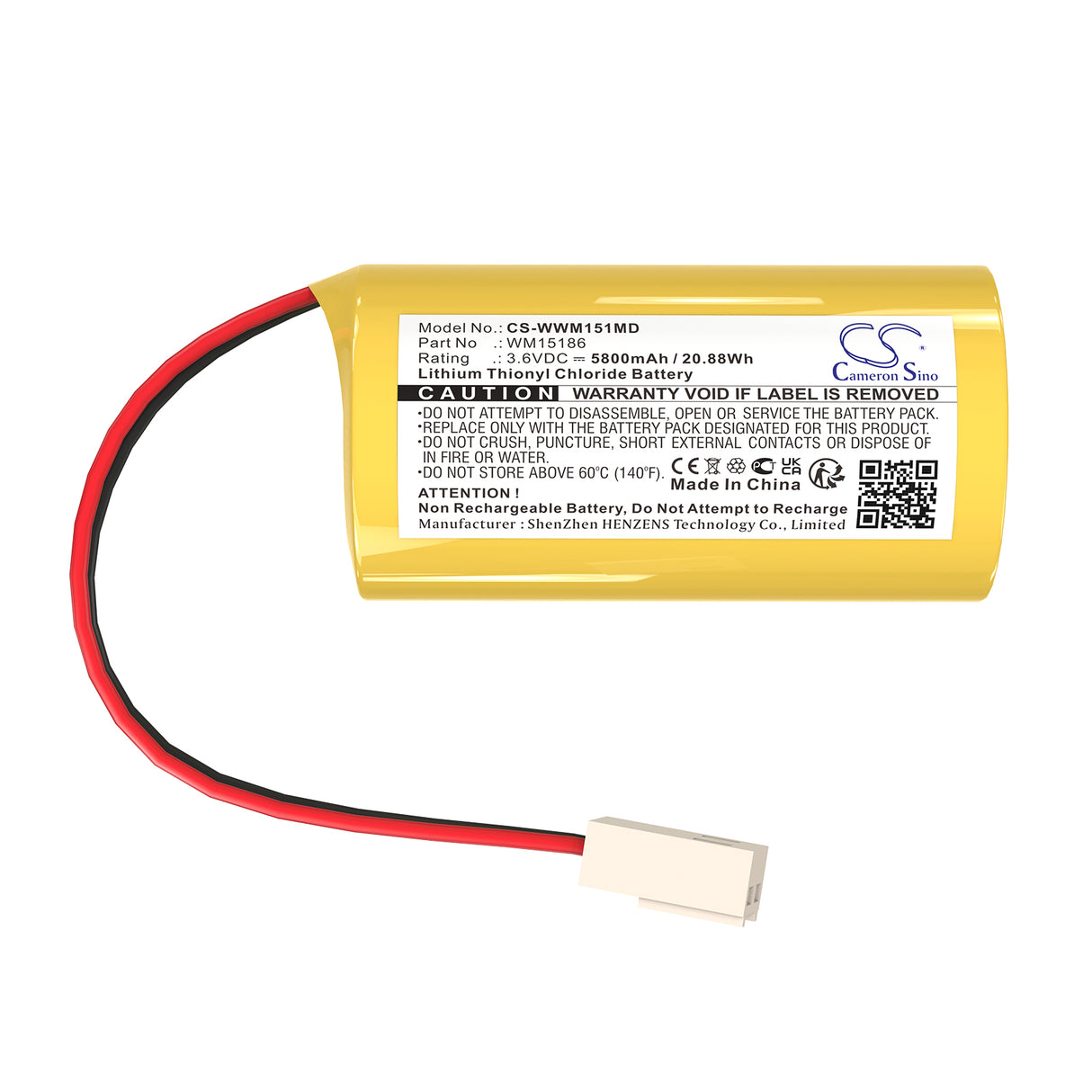3,6V, Li-SOCl2, 5800mAh, Batterie médicale compatible avec Weinmann, 88888696, MEDUMAT, 20,88Wh Médical Cameron Sino Technology Limited (Médical)