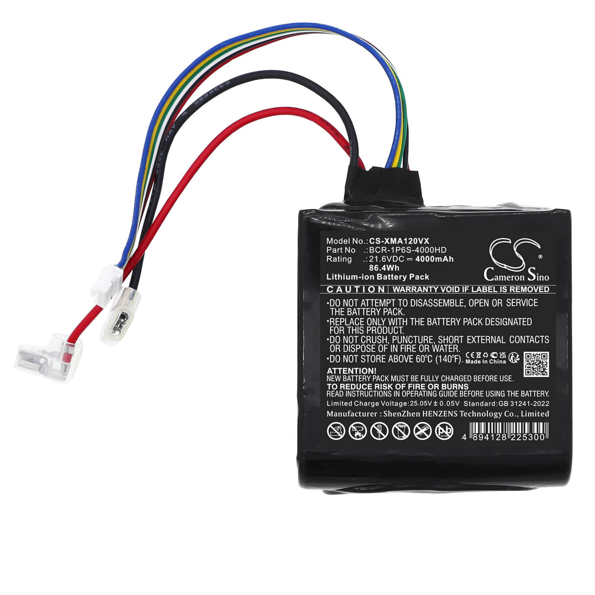 21.6V, Li-ion, 4000mAh, Vacuum battery fits Roborock, BCR-1P6S-4000HD, A10 Ultra B, A10 Ultra E, 86.4Wh Vacuum Cameron Sino Technology Limited