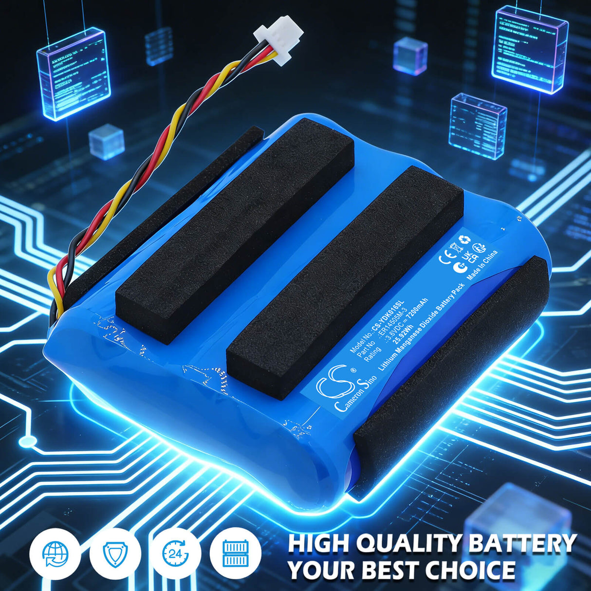 3.6V, Li-MnO2, 7200mAh, GPS, Navigator battery fits Yadom, ER14505M-3, Ercogener GPS trackers, K016, 25.92Wh GPS, Navigator Cameron Sino Technology Limited