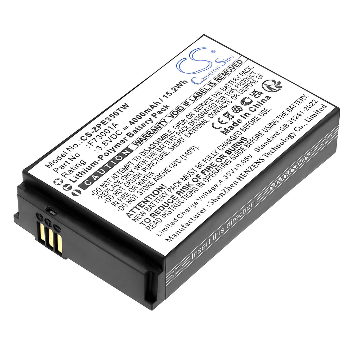 3.8V, Li-Polymer, 4000mAh, Two-Way Radio battery fits Caltta, F73001A, E350 EChat POC, 15.2Wh Two-Way Radio Cameron Sino Technology Limited