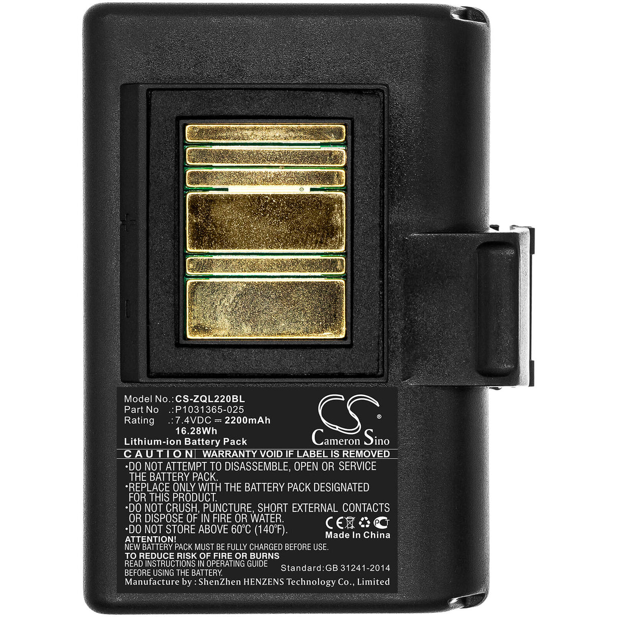 7.4V, Li-ion, 2200mAh, Portable Printer battery fits Zebra, At16004, Qln220, Qln220hc, 16.28Wh Portable Printer Cameron Sino Technology Limited