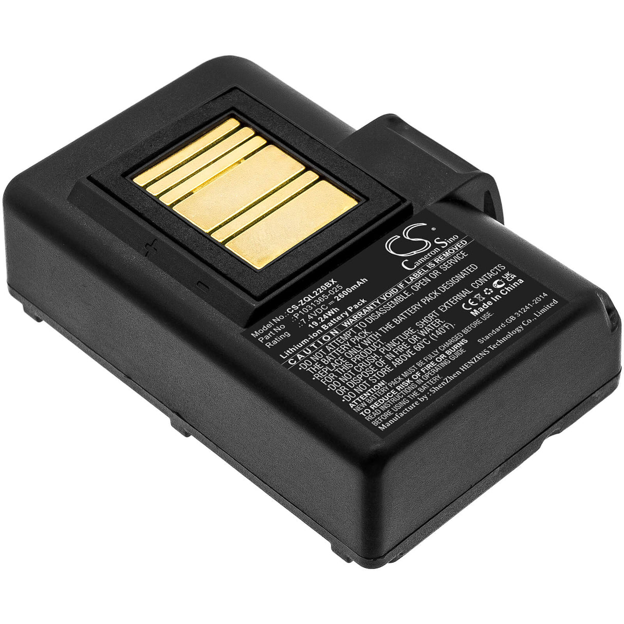 7.4V, Li-ion, 2600mAh, Portable Printer battery fits Zebra, At16004, Qln220, Qln220hc, 19.24Wh Portable Printer Cameron Sino Technology Limited