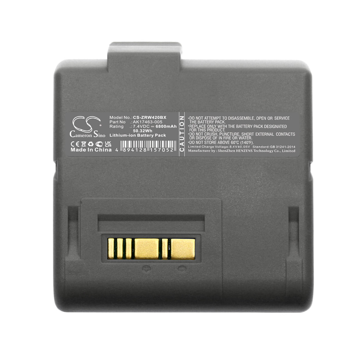 7.4V, Li-ion, 6800mAh, Batterie d'imprimante portable compatible avec Zebra, Ak17463-005, L405, Rw420, 50.32Wh Imprimante portable Cameron Sino Technology Limited