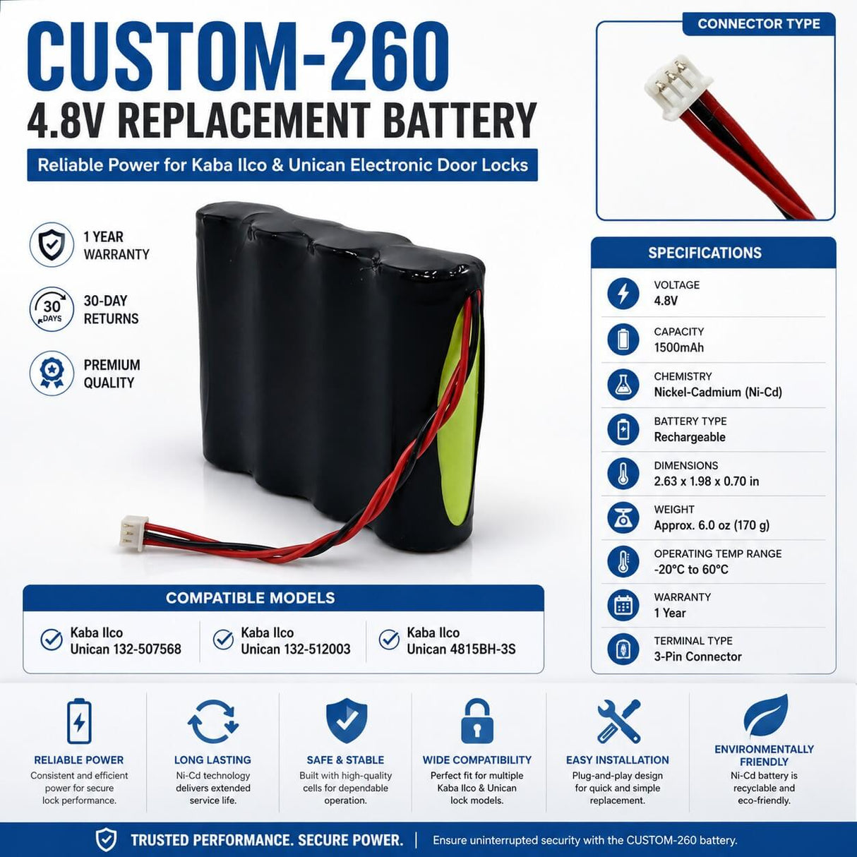 Door Lock Battery For Kaba Ilco Unican 132-507568, 132-512003, 78011-es3 4.8v, 1500mah Other Batteries BB Generic