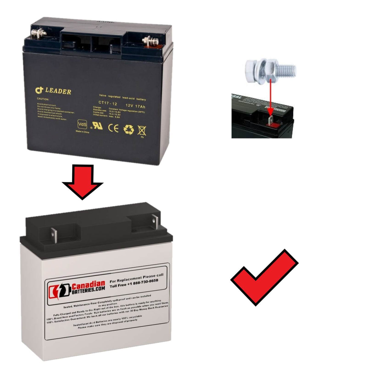 Batterie de remplacement 12V, 17Ah, pour Celltech Ct17-12 avec bornes NB Plomb-acide scellé CB Générique