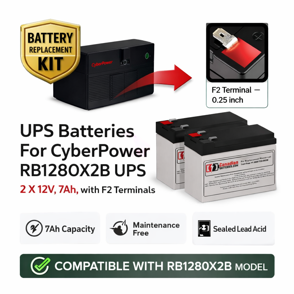 CyberPower RB1280X2B UPS Battery Replacement Kit – 12V 7Ah AGM 2 Pack UPS Batteries CB Range