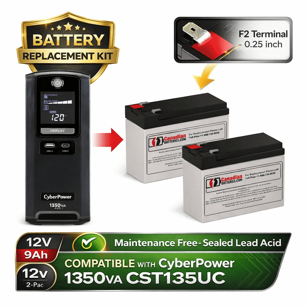 UPS Batteries For Cyberpower CST135UC UPS, 1350VA, 2 X 12v, 9ah - 108wh UPS Batteries CB Range