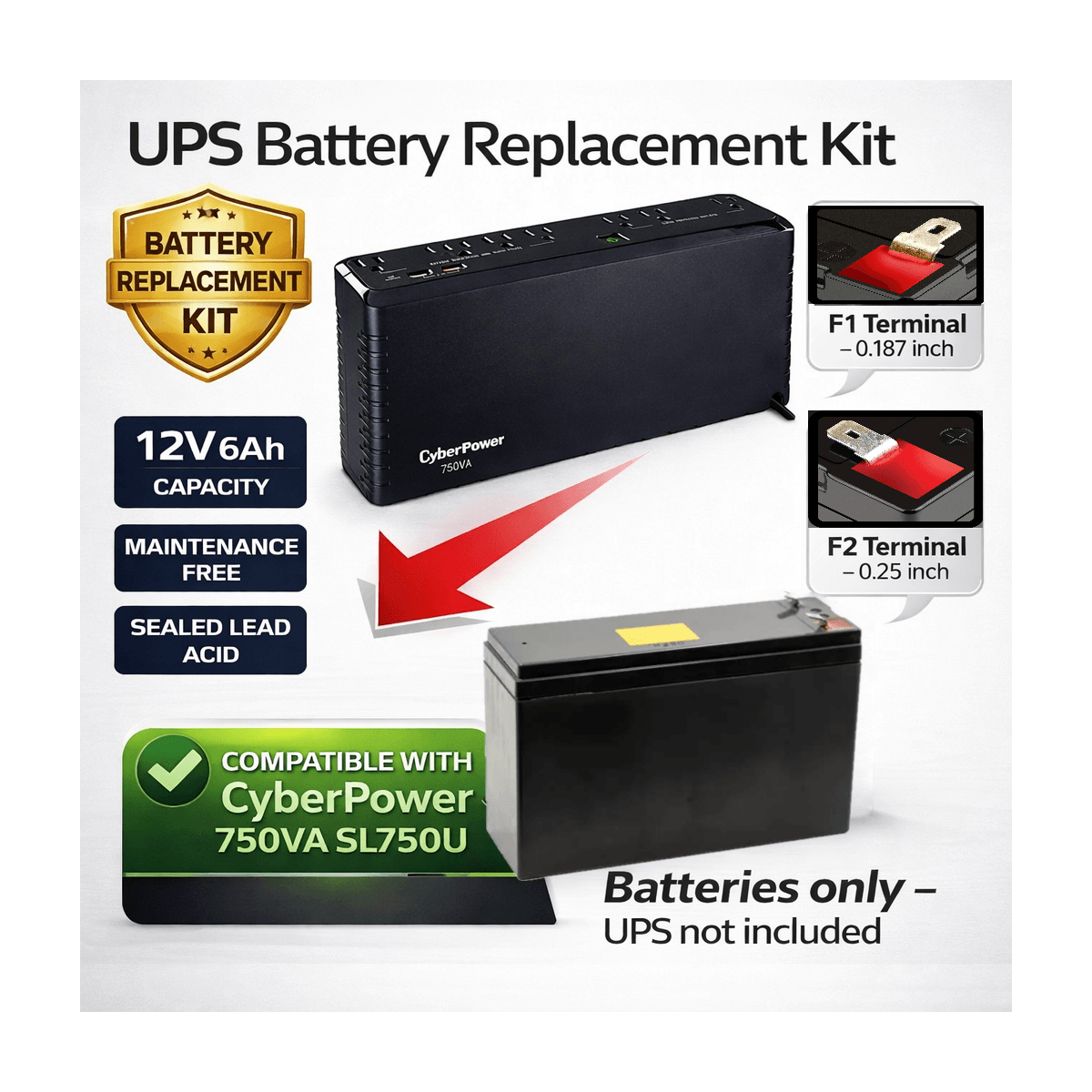 Battery For CyberPower 750VA SL750U UPS, 1 X 12v, 6ah - 750VA / 375W UPS Batteries CB Range