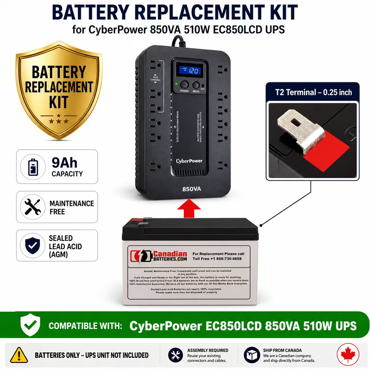 CyberPower EC850LCD UPS Replacement Battery 12V 9Ah AGM UPS Batteries CB Range