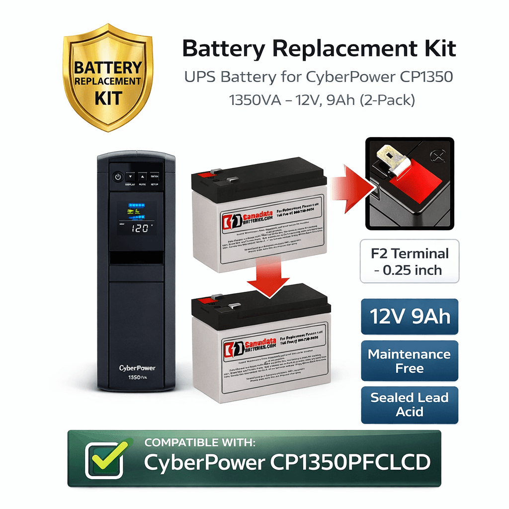 UPS Battery for CyberPower CP1350PFCLCD 1350VA – 12V, 9Ah (2-Pack) UPS Batteries CB Range