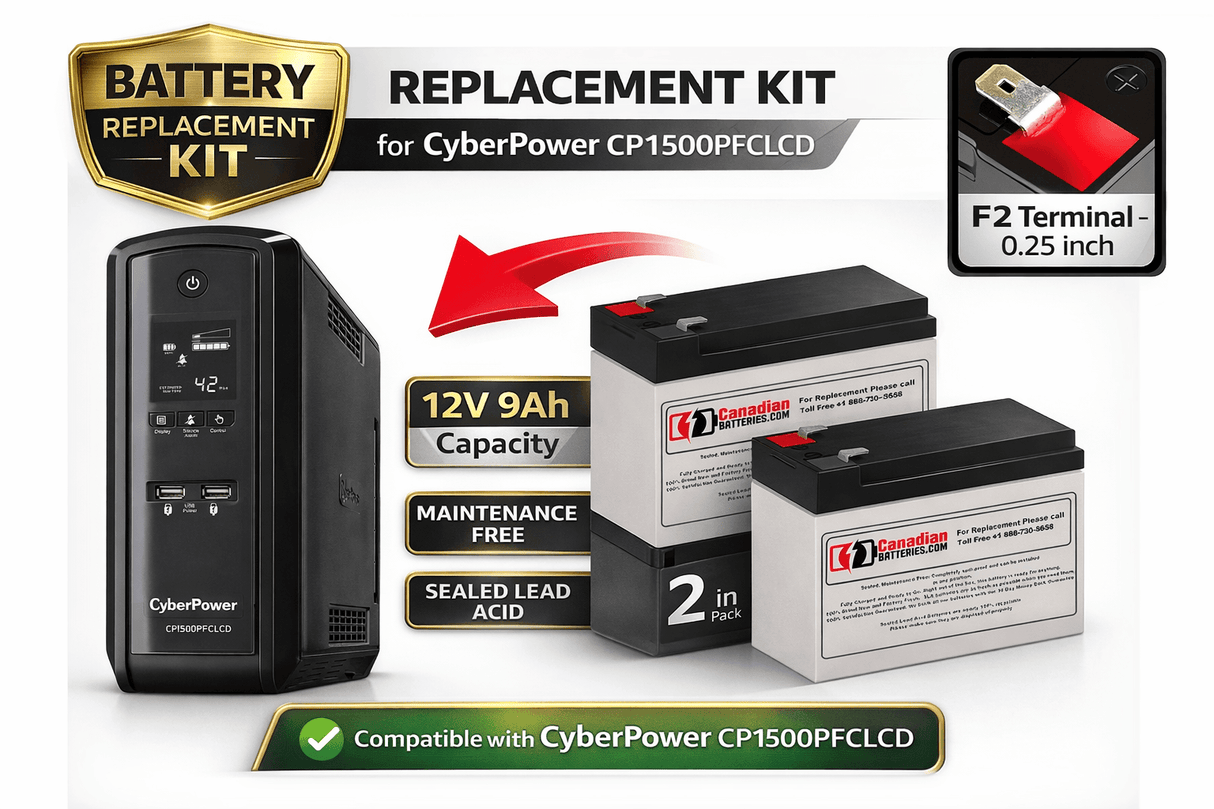 CyberPower CP1500PFCLCD UPS Battery Replacement – 12V 9Ah AGM (2 Pack, T2 Terminals) UPS Batteries CB Range