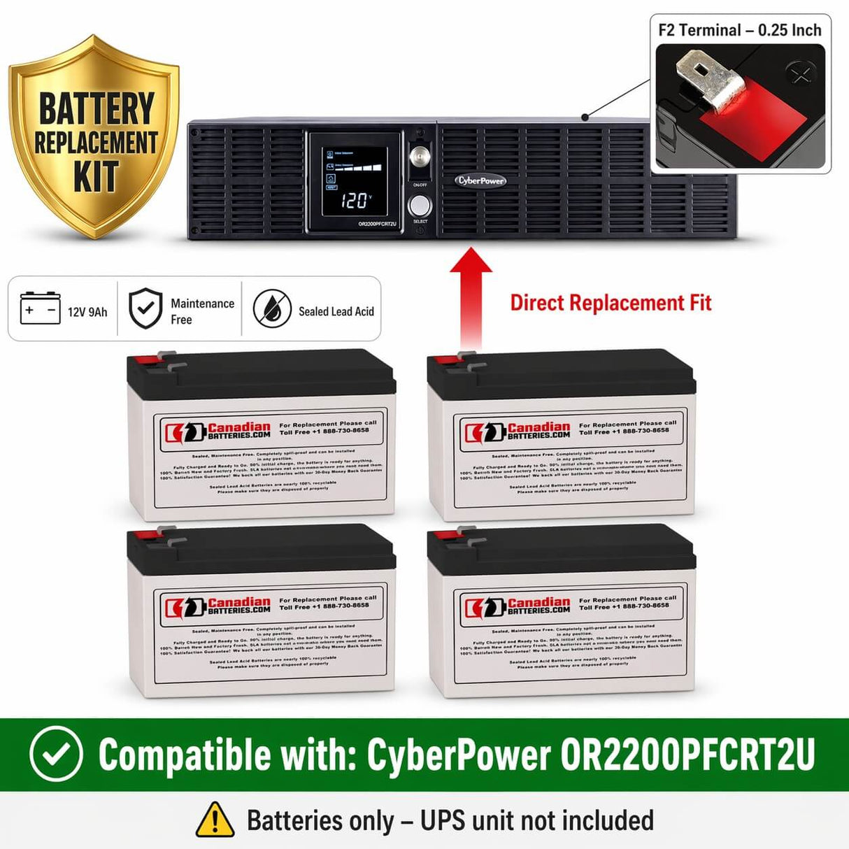 Batteries For Cyberpower Or2200pfcrt2u UPS, 4 X 12v, 9ah - 2000 VA / 1540 W UPS Batteries CB Range